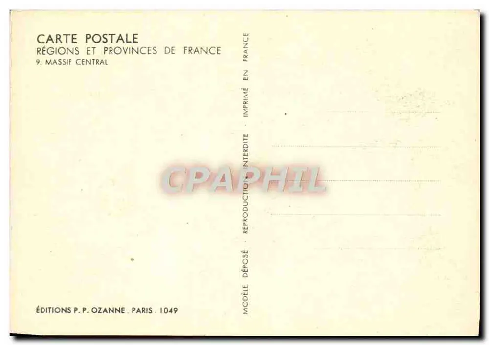 Massif Central — vista panorâmica — Edições P.P. Ozanne, n°1049 - Verso