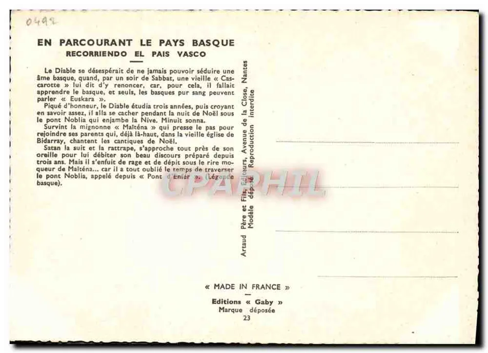 Der Teufel und die Mignonnette — Basque-Legende — Editions « Gaby » - Rückseite