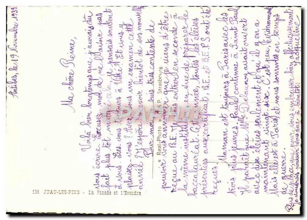 Juan-les-Pins — A Pinède e a Escadra — A.P. Strasbourg - Verso