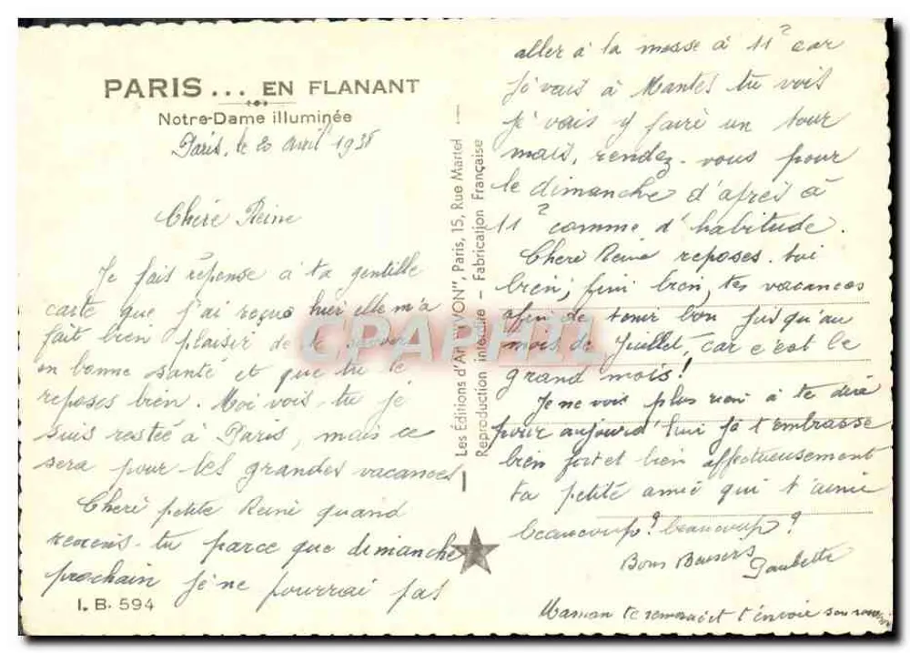 Notre-Dame de Paris — iluminada — Edições de Arte 'MON' Paris - Verso