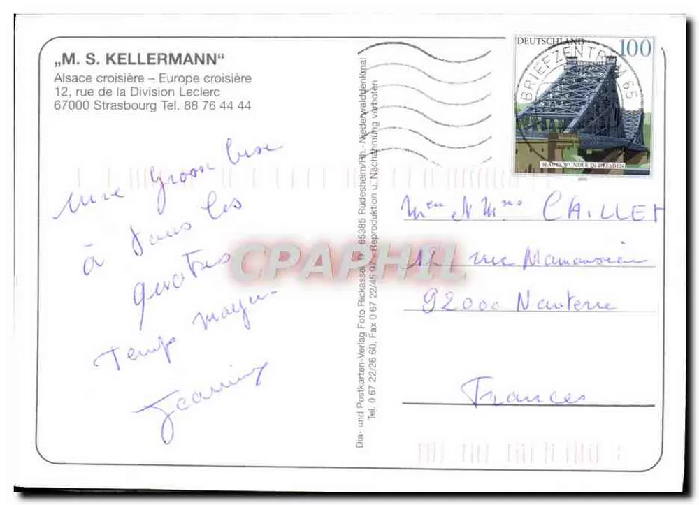 Schiff KELLERMANN — Rhein — Verlag Dia- und Postkarten-Verlag - Rückseite