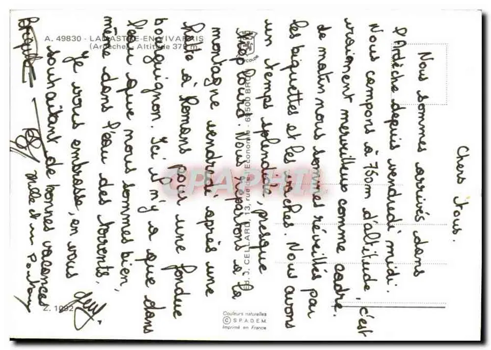 Lamastre — vista aérea e monumentos — editor SPADÈM, n° A.49830 - Verso