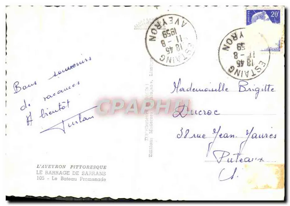 Der Sarrans-Staudamm — Ansicht des Freizeitbootes — Editions L'Aveyron Pittoresque - Rückseite