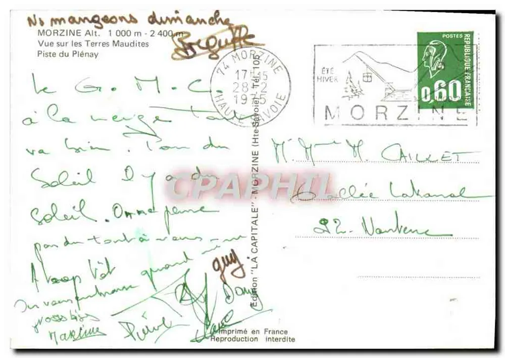 Morzine — Blick über die « Terres Maudites » — Piste du Piénay — Edition 'La Capitale' - Rückseite
