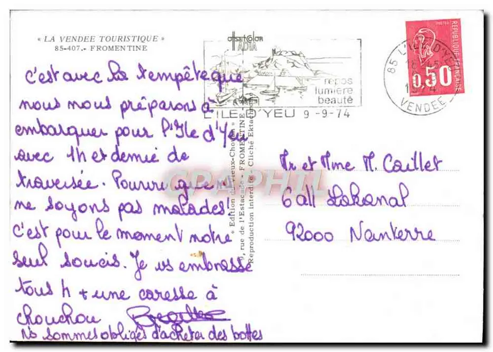 Fromentine — Porte des Îles, embarcadère para a Ilha de Yeu desde 1860 — Édition La Vendée Touristique, n°85-407 - Verso