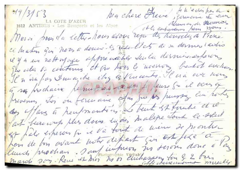 Antibes — Die Mauern und die Alpen — Photographie Véritab - Rückseite