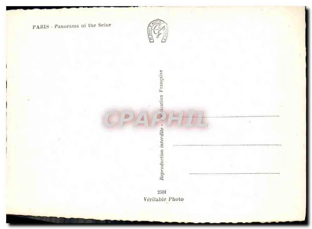 Paris - Panorama sobre a Sena — Editor G. Martin, n° 2501 - Verso