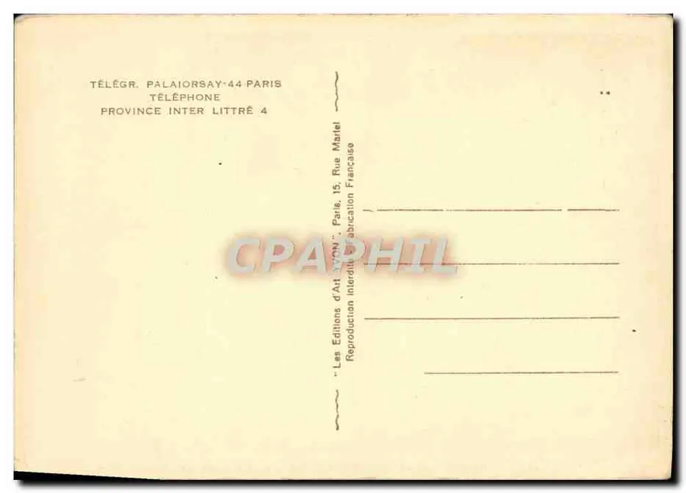 Paris — Hotel Palais d'Orsay — Aufnahme vom Jardin des Tuileries, Verlag Les Editions d'Art, Nr. 44 - Rückseite