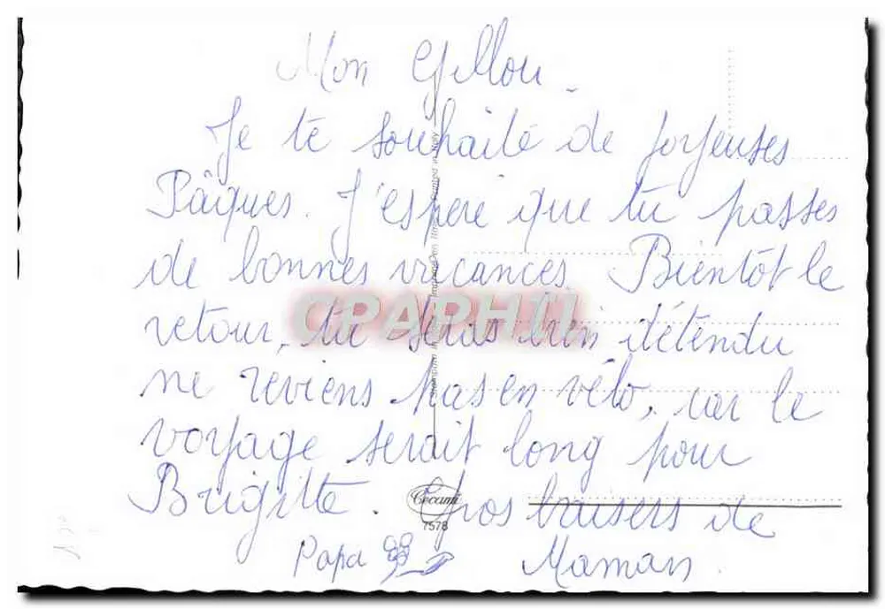 Pato em um tuba — Felizes Páscoas — editor Coccinelle n°7578 - Verso