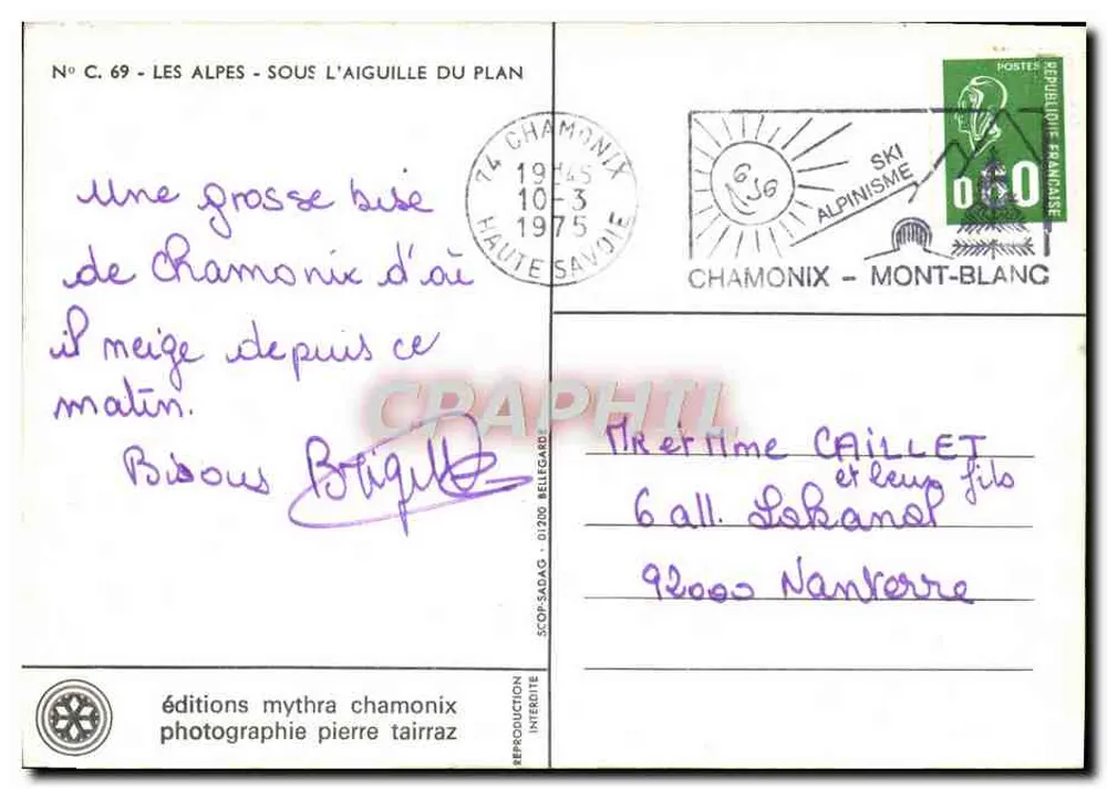 As Alpes - Sob a Aiguilha do Plan — edição Mythra Chamonix, n° C.69 - Verso