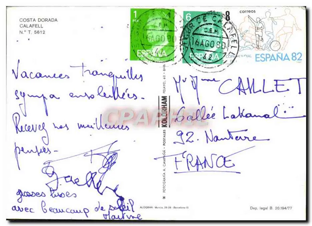 Costa Dorada — Calafell — editor Alogran - Verso