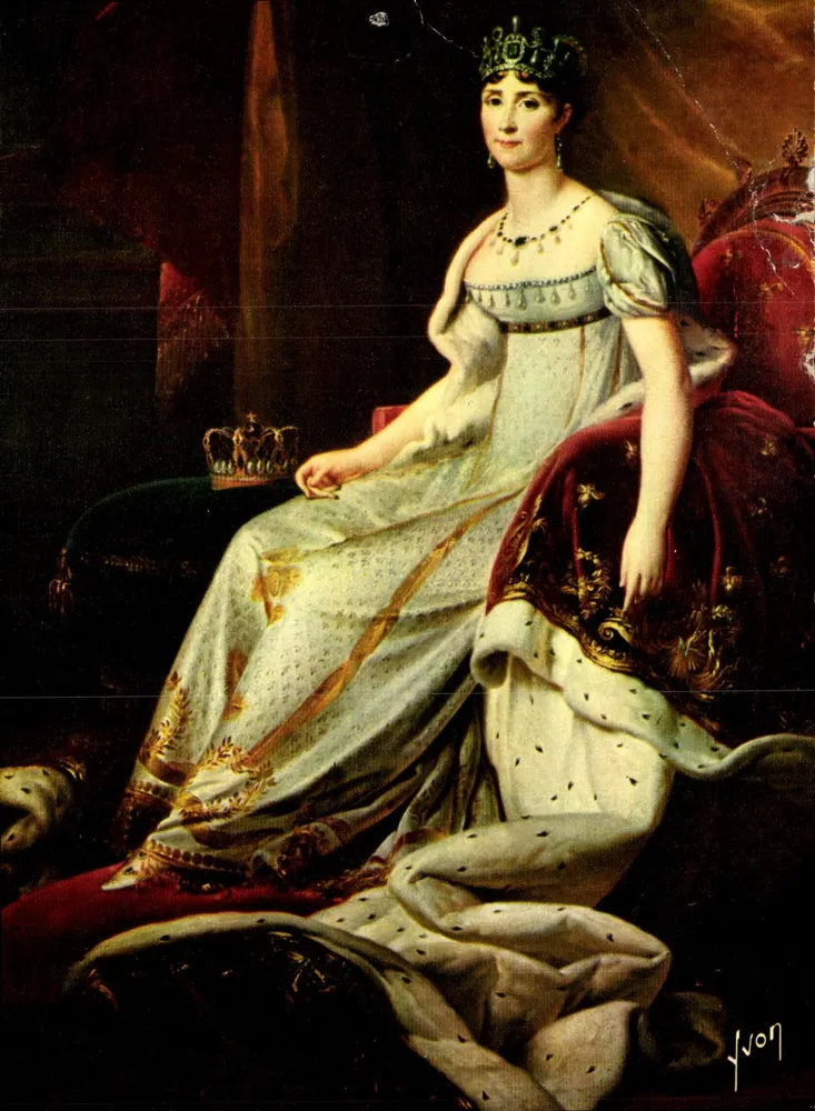 L'Impératrice Joséphine — Portrait assise, couronne et robe brodée — Éditeur : Jean-Jaunts, Rueil-Malmaison - Frente