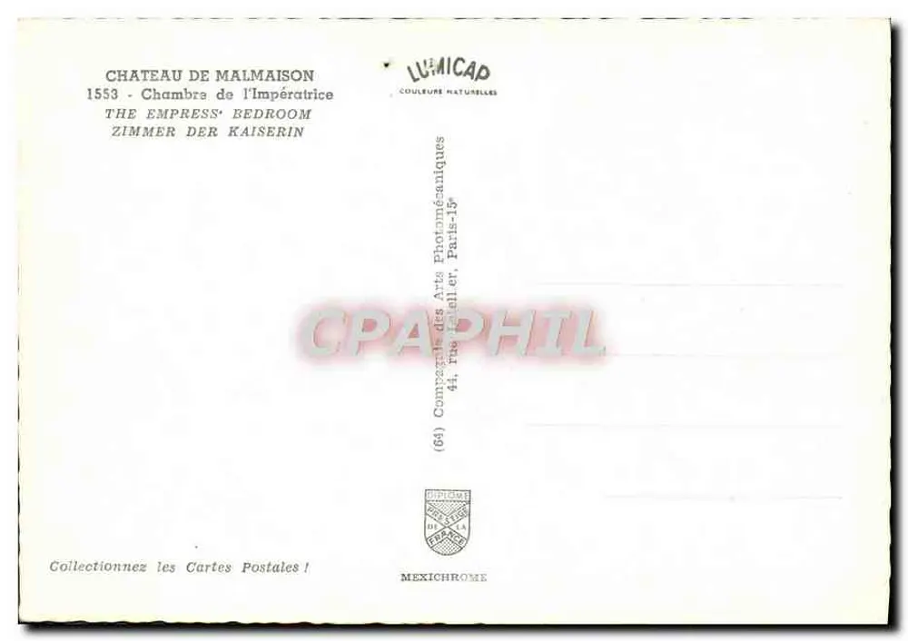 Castelo de Malmaison — Quarto da Imperatriz — Lumicap - Verso
