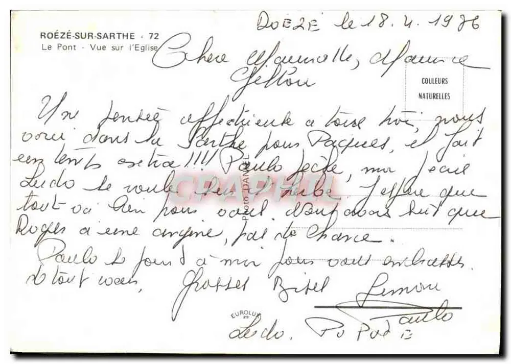 Roézé-sur-Sarthe — Vue sur l'église et le pont — Éditeur : EUROLUM - Verso