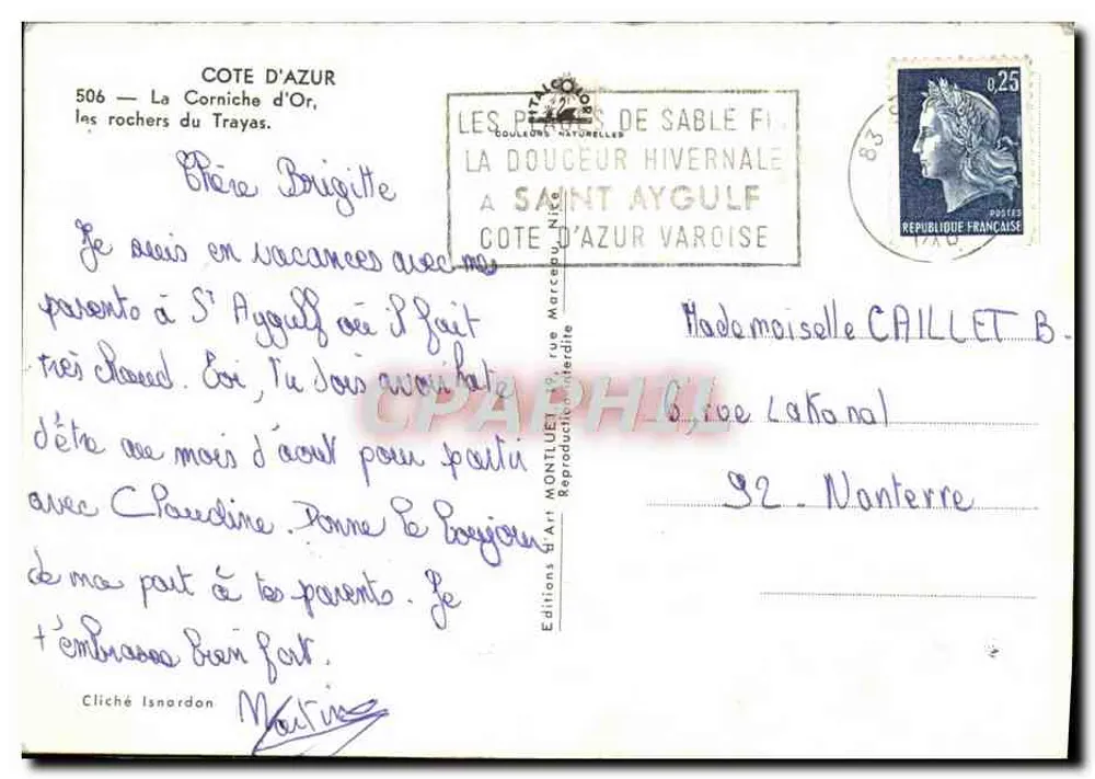 Les rochers du Trayas — Côte d'Azur — Éditions Art Montillet - Verso