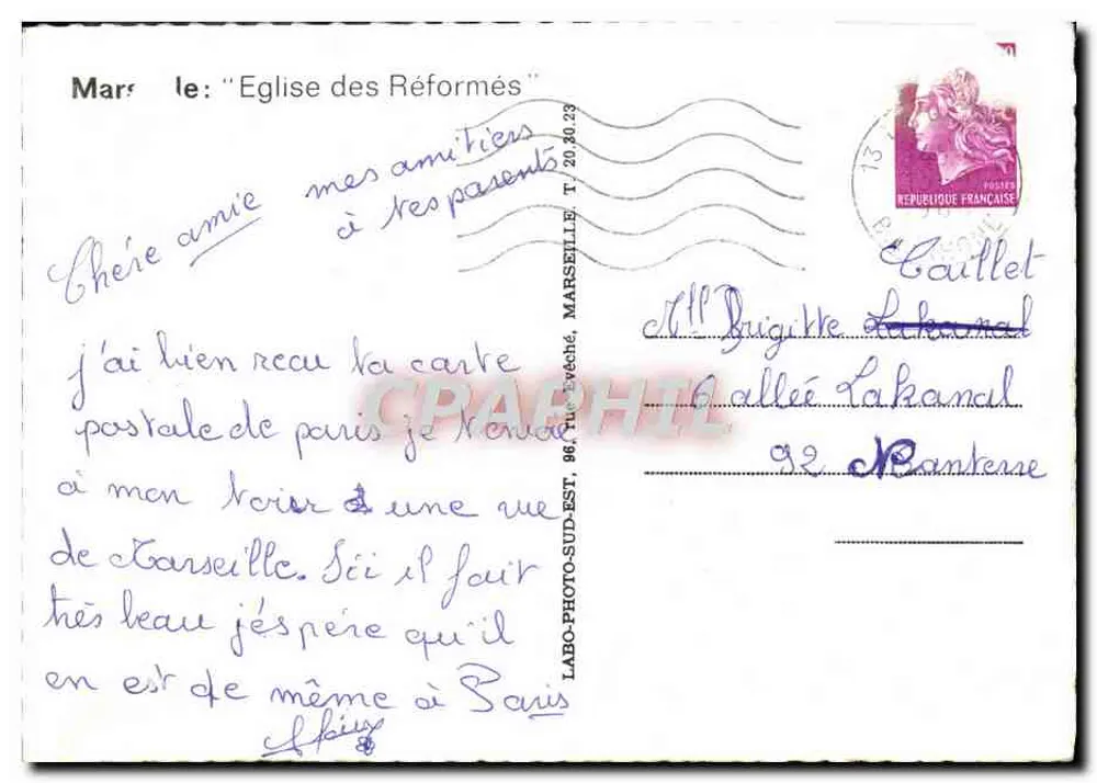 Igreja dos Reformados — Marselha — LABO-PHOTO - Verso