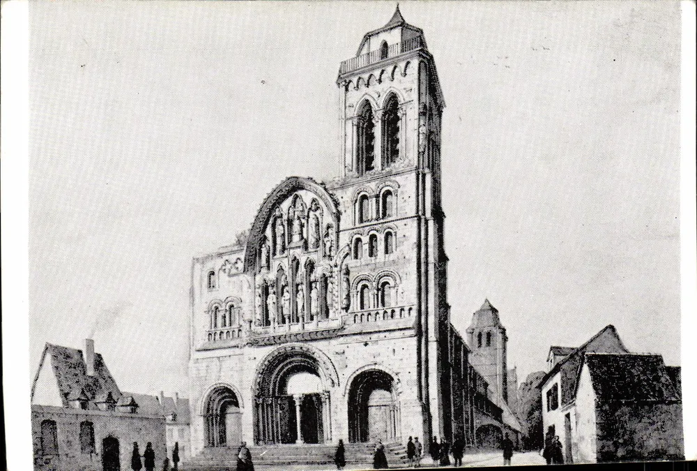 Basilique de Vézelay — Dessin de Bigeard en 1840 — Galerie Bernadat - La Charité - Frente