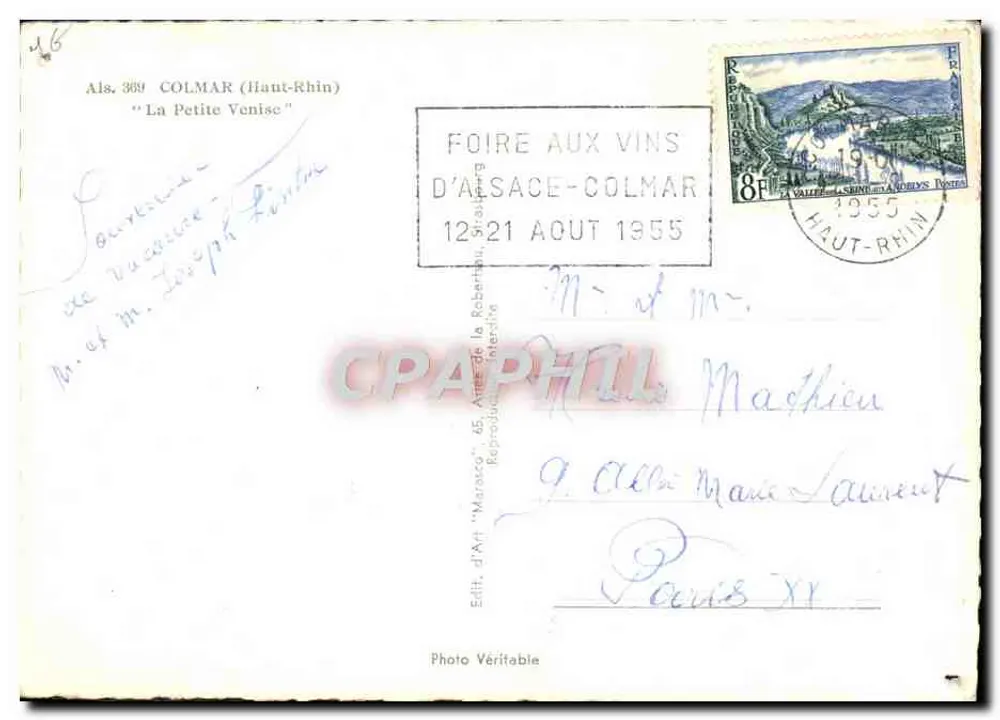 Colmar — vue du canal avec église — Als. 369, éditeur 'L'Art d'Art' - Verso