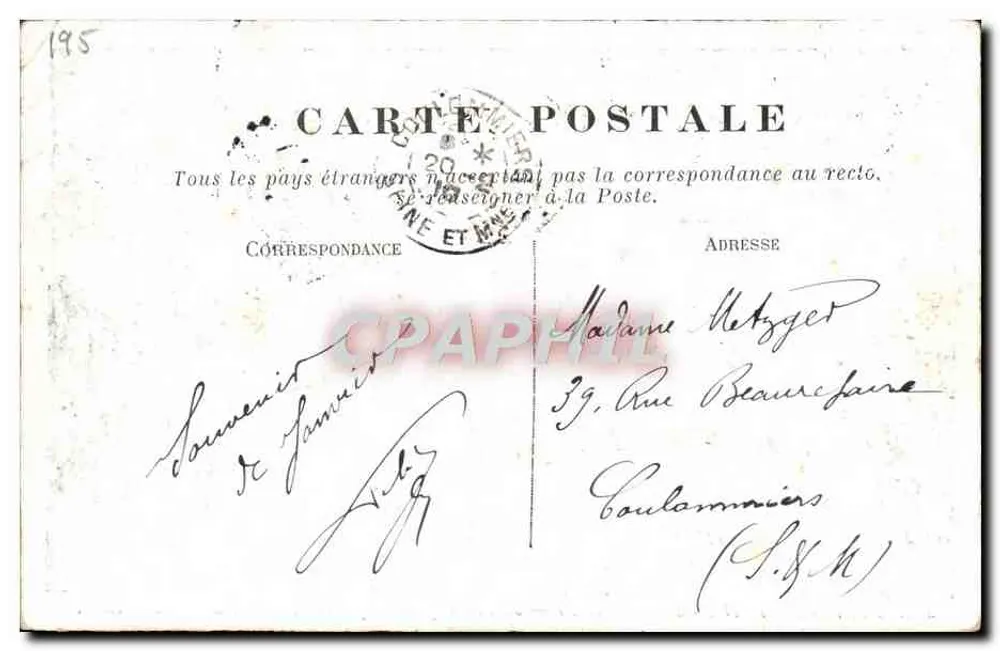 Jean Coquelin verlässt seine Villa von St-James — Überschwemmungsszene in Paris — Verlag J.C. PARIS INONDE, Nr. 1910 - Rückseite