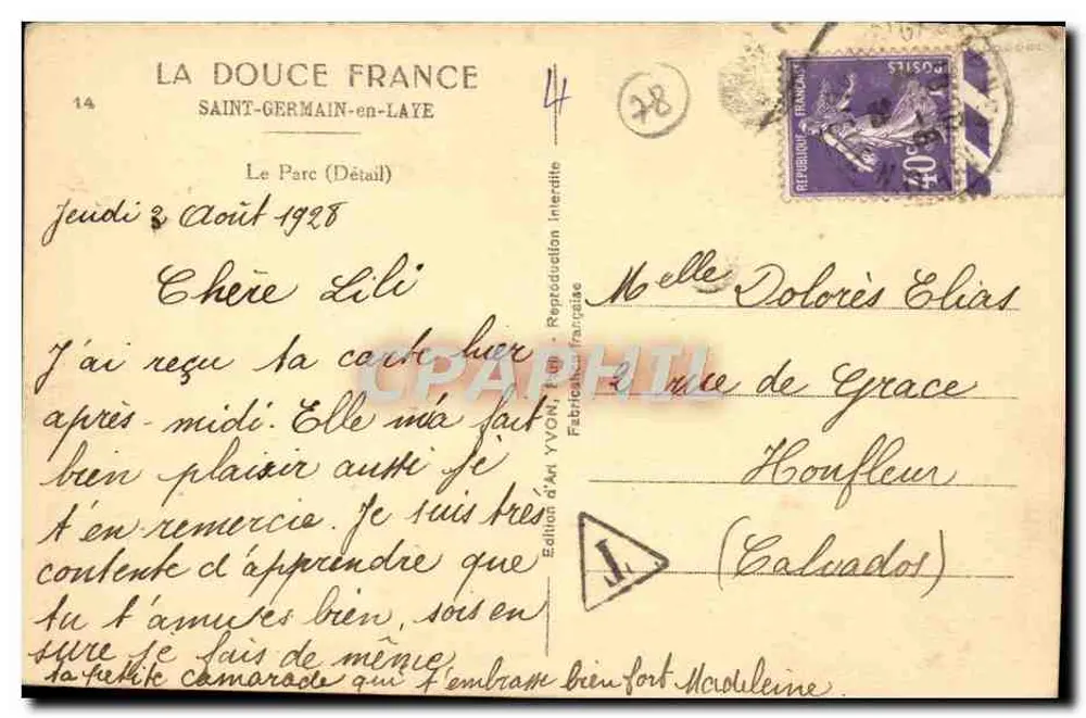 Le Parc — detalhe — Edição d'Art Yvon, n°14 - Verso