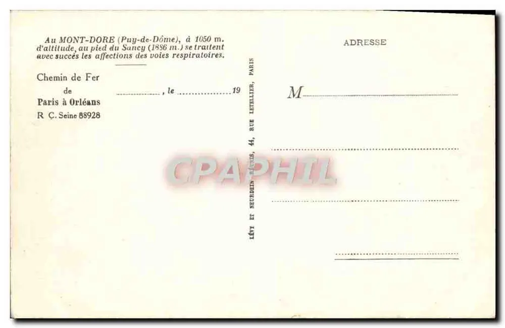 Le Mont-Dore — Vista geral — L.I. — Editor: Lévy e Neurdein, Paris - Verso
