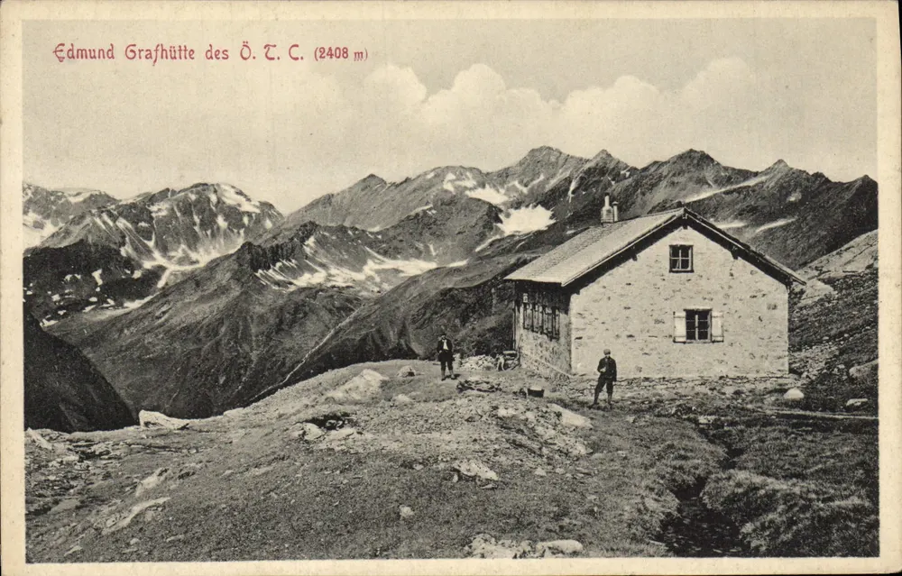 Edmund Grafhütte do Ö.T.C. (2408 m) — refúgio alpino — editor Sengel & Co. (1910) - Frente