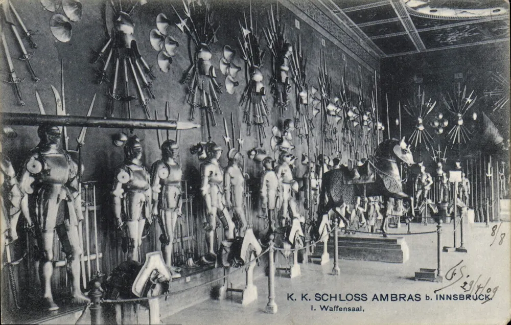 K. K. SCHLOSS AMBRAS bei INNSBRUCK — I. Waffensaal — Verlag L. Neurauter's Nfg. - Vorderseite