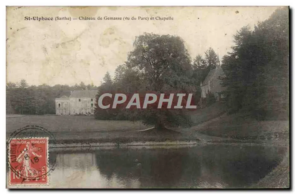St-Ulphace (Sarthe) — Schloss Gemasse (Ansicht vom Park) und Kapelle - Vorderseite