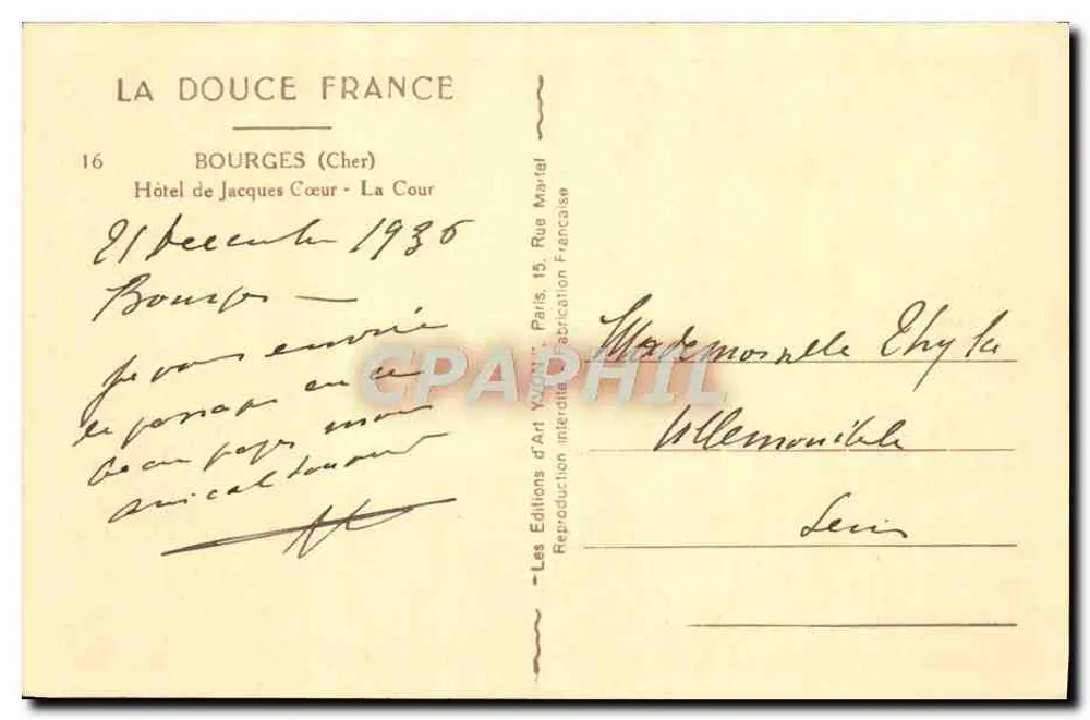 Hôtel de Jacques Cœur — Bourges (Cher) — Éditions d'Art Yvon - Verso