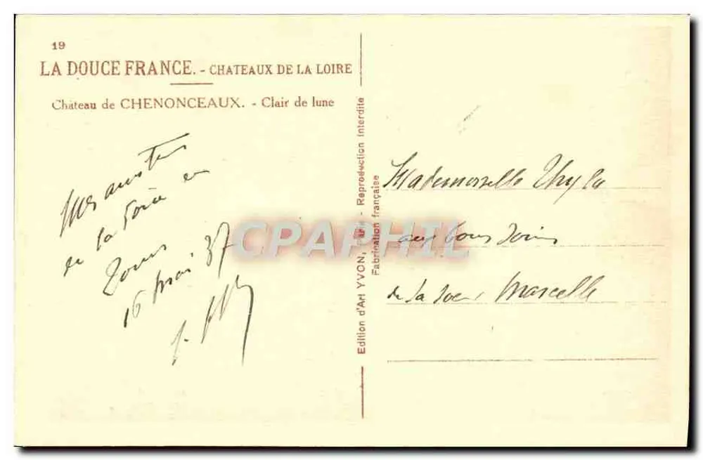 Castelo de Chenonceaux — Claro de lua — Edição de Arte YVON - Verso