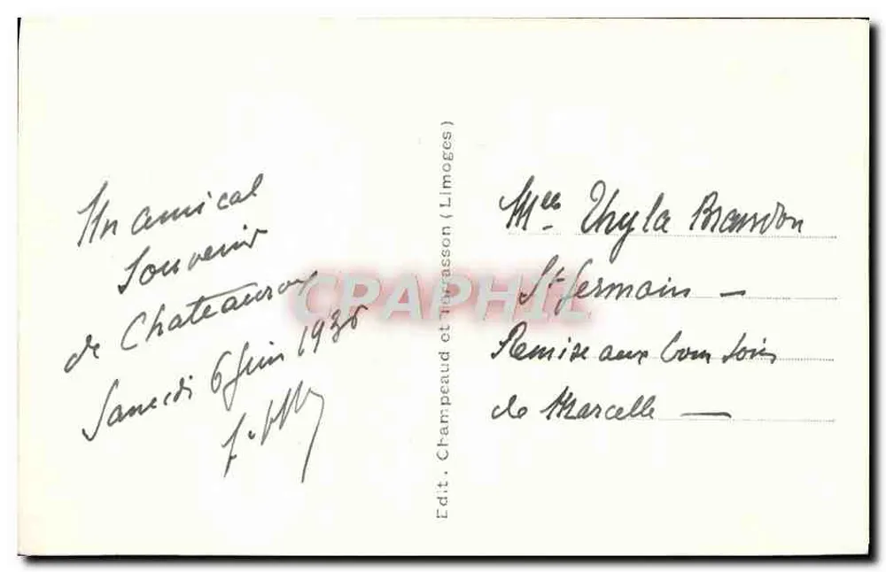 Castelo Raoul — Châteauroux — Editor Champaoud et Térasson (nº 105) - Verso