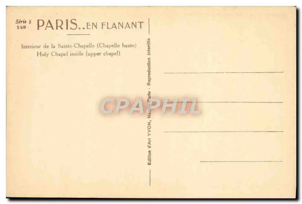 Innenansicht der Sainte-Chapelle — Hochkapelle — Art Edition YVON, Paris - Rückseite