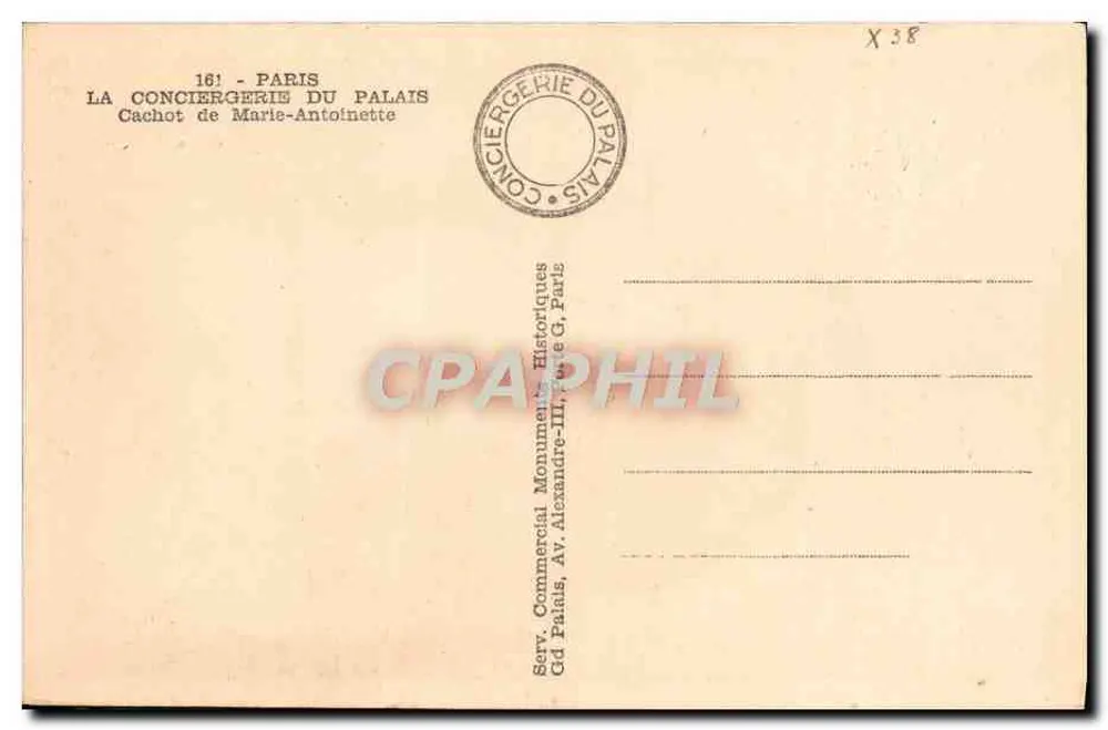 Die Conciergerie des Palastes — Paris — Verlag: Serv. Commercial du Palais - Rückseite