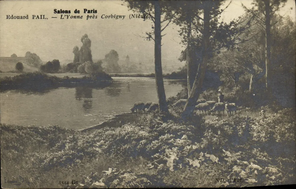 Die Yonne in der Nähe von Corbigny (Nièvre) — Landschaft mit Schafen — Édouard PAIL, n° 4544 Gr - Vorderseite