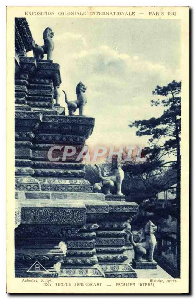 Tempel von Angkor Wat — Seitenstiege — Internationale Kolonialausstellung — Paris 1931 - Vorderseite