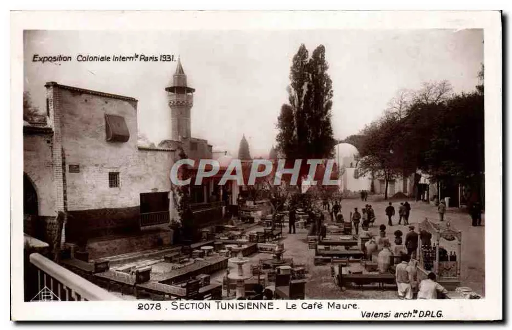 Internationale Kolonialausstellung Paris 1931 — tunesische Abteilung. Das maurische Café — Valensi arch. DPLG. - Vorderseite