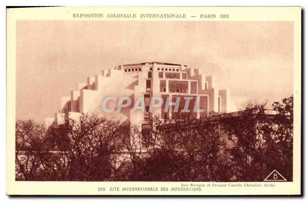 Internationale Informationsstadt — Internationale Kolonialausstellung — Paris 1931 — Jean Bourgon und Fernand Camille Chevalier, Architekten - Vorderseite