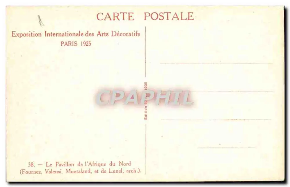 Der Pavillon von Nordafrika — Internationale Ausstellung für Dekorative Künste, Paris 1925 — Edition von Fournénez, Valensi, Montaland und de Lunel, Architekten - Rückseite