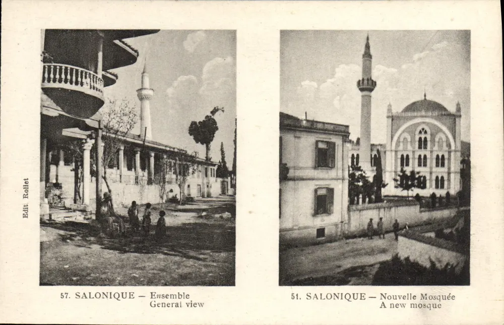 Salonique — Vista geral — Ed. Rollet n°57 e Nova Mesquita — Ed. Rollet n°51 - Frente