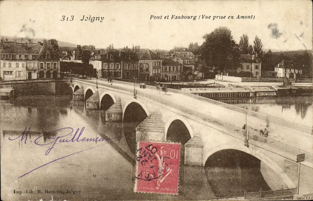 Joigny — Brücke und Vorstadt (Aussicht aus der Richtung des Flusses) — Imp. Lib. H. Hamelin, Joigny, Nr. 313 - Vorderseite