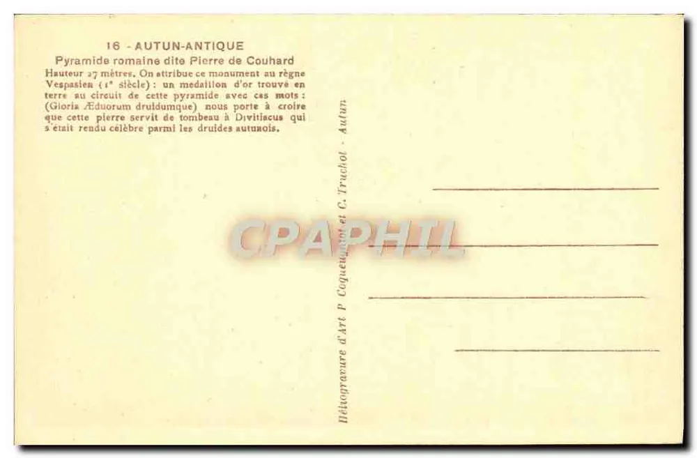 Römische Pyramide genannt Pierre de Couhard — Autun — Verlag C. Truchot - Rückseite