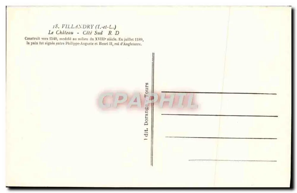 Castelo de Villandry — Lado Sul — editor Dorange, n°18 - Verso