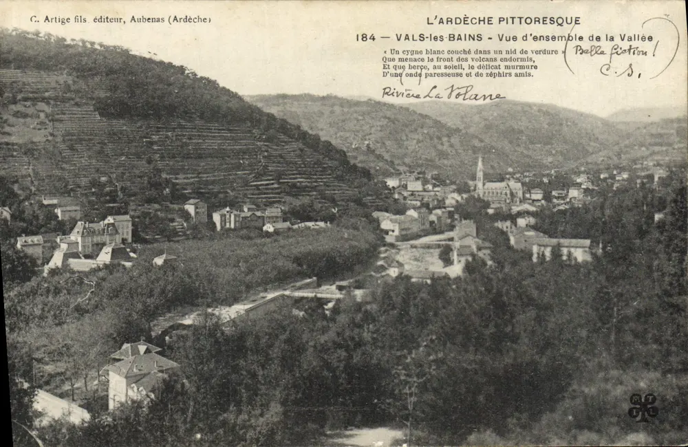 Vals-les-Bains — Panoramablick auf das Tal — C. Artige fils, Verlag, Aubenas (Ardèche) — Nr. 184 - Vorderseite