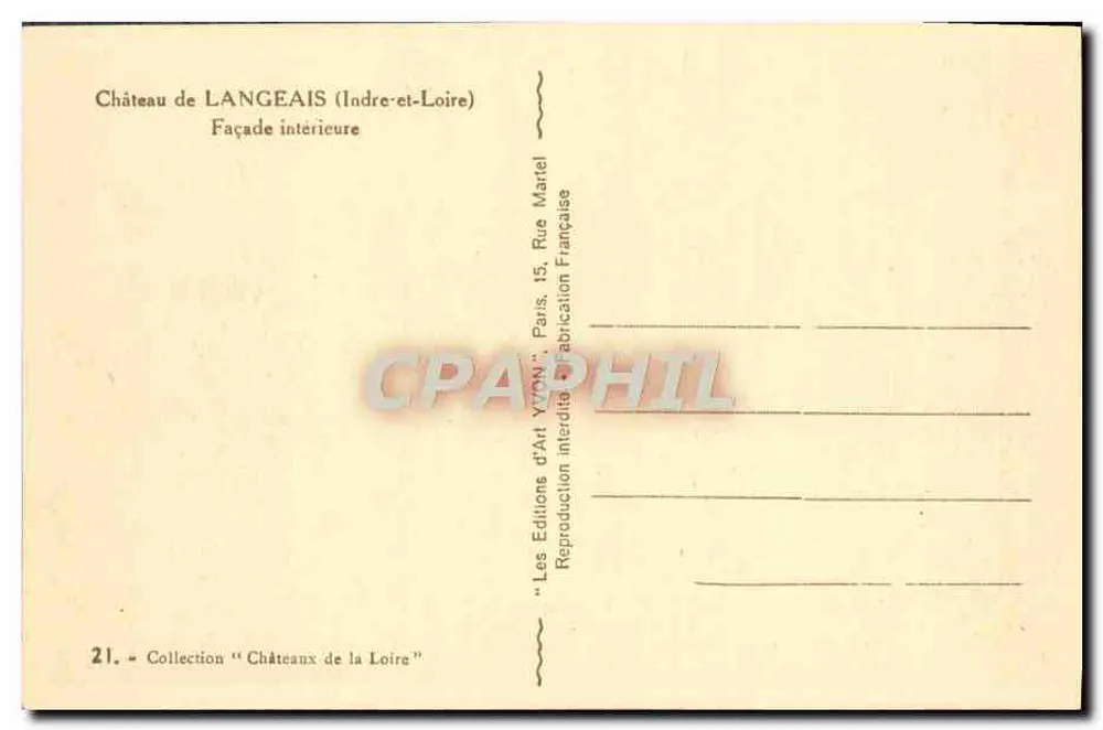 Castelo de Langeais — Fachada interna — Éditions d'Art Yvon, Paris - Verso