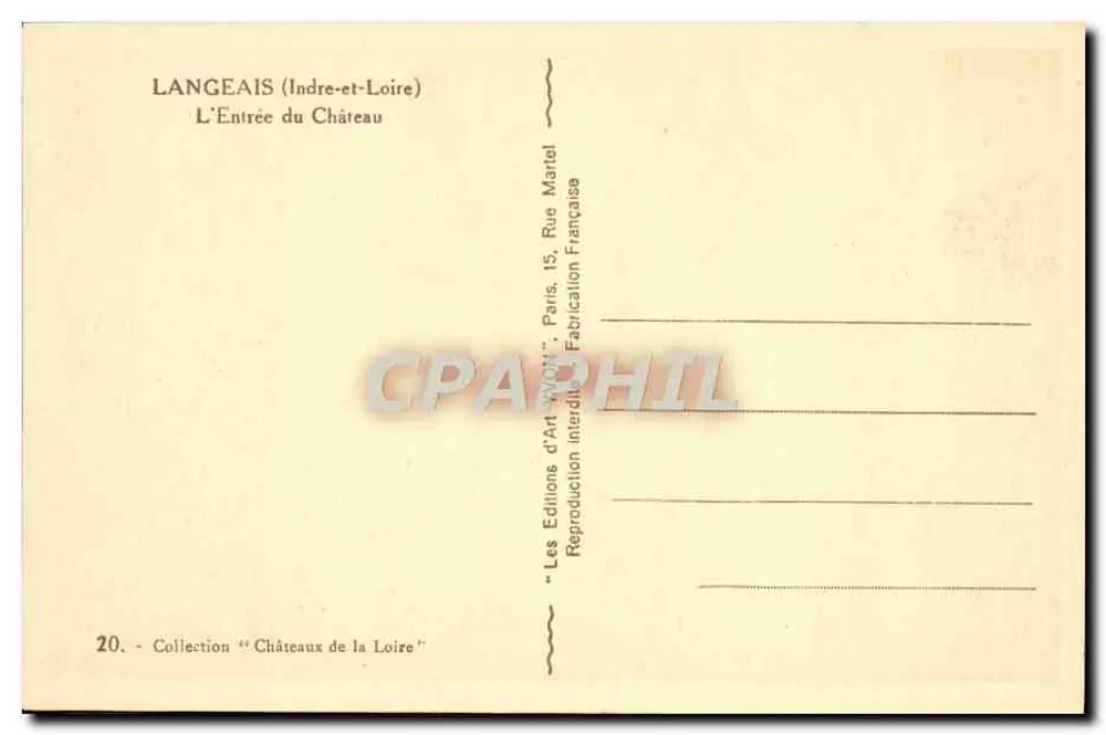 Langeais (Indre-et-Loire) — A Entrada do Castelo — Éditions d'Art WYON, Paris - Verso