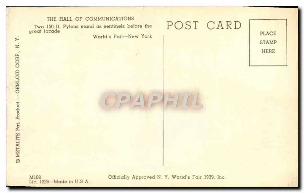 Halle der Kommunikation — Weltmesse, New York — Gemloid Corp. - Rückseite