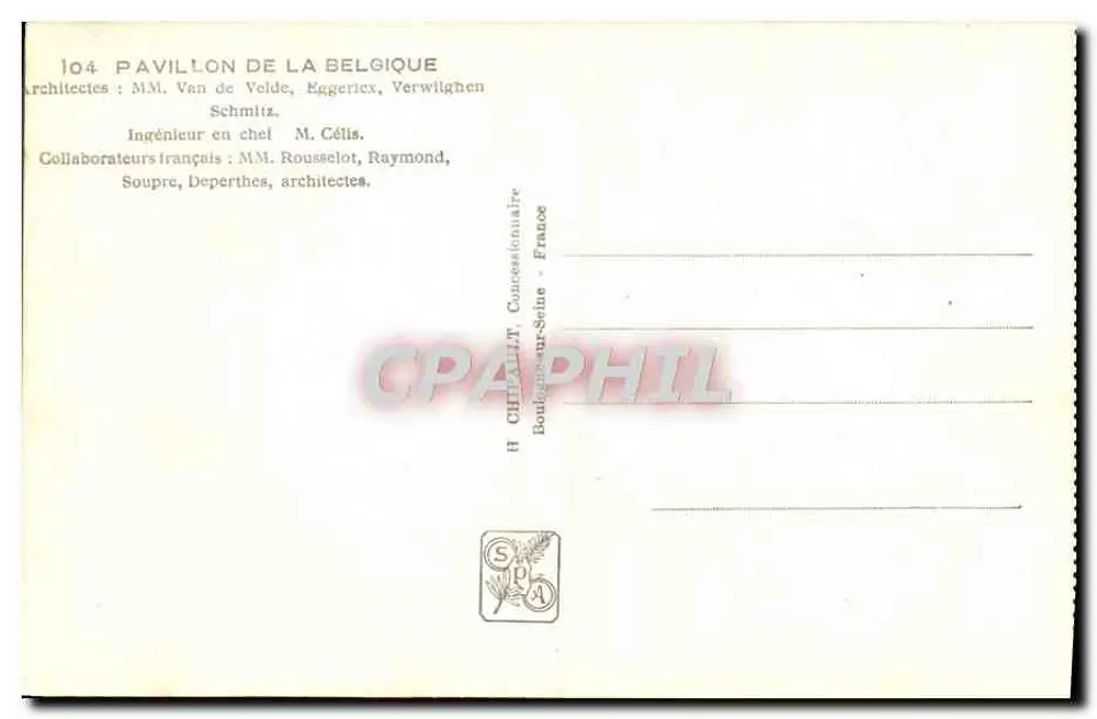 Pavillon de la Belgique — Internationale Ausstellung Paris 1937 — Verlag H. Châtil - Rückseite