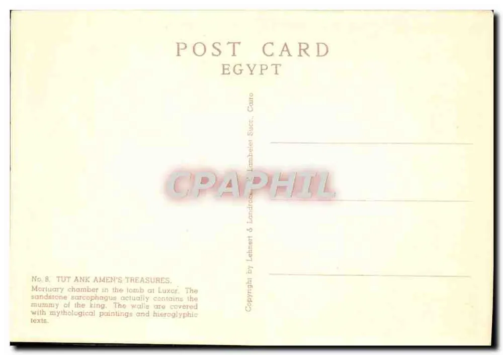 Totenkapelle von Tutankhamun — Gritstein-Sarg — Verlag Lehmann & Landeck, Nr. 8 - Rückseite