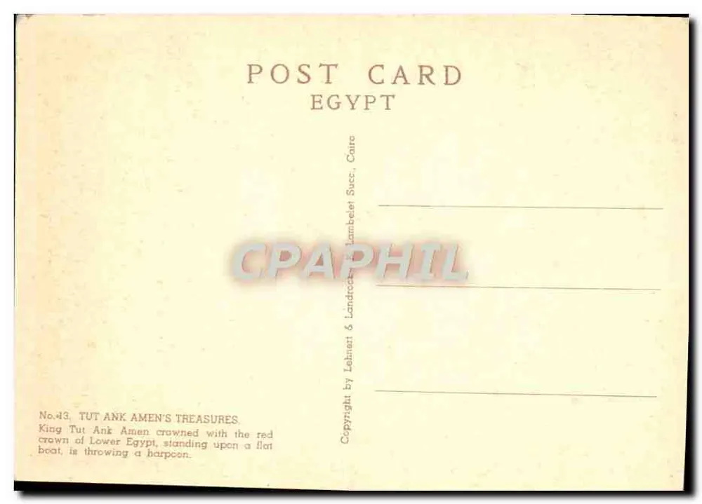 Goldene Statue des Königs Tutankhamun — Ägypten — Verlag Lehner & Landrock, Nr. 43 - Rückseite