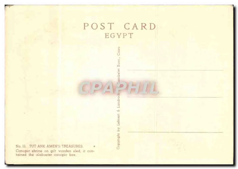 Canópica sobre carruagem de madeira dourada — Tutankhamon — Edição Lehner & Landrock - Verso